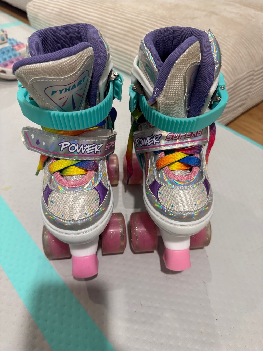 Kids Adjustable Purple Roller Skates with Pink Wheels size small